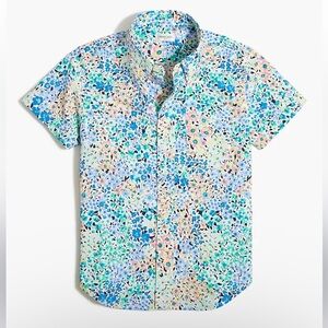 CREWCUTS Washed Hawaiian Shirt Boys 16 Blue White Floral Short Sleeve Button Up